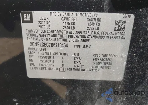 2011 Chevrolet Equinox Ls from USA, damaged, VIN 2CNFLCEC7B6218464